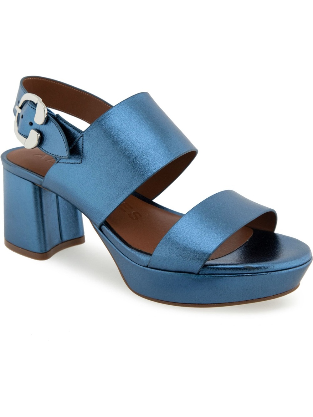 Aerosoles Camera Metallic Blue Block Heel Platform Sandals 8
